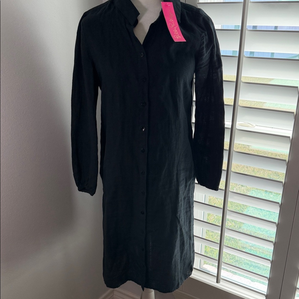 NWT Lilly Pulitzer Black Onyx Linen Button-Up Dress or beach coverup size 0